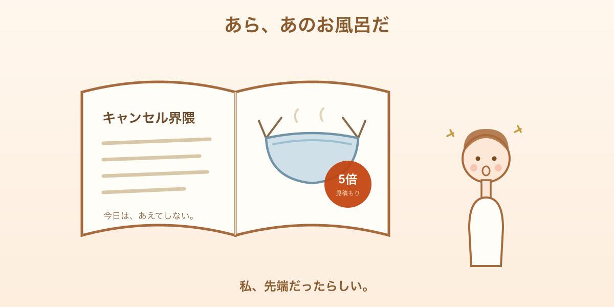 雑誌を読んでいて、気になっていた布のお風呂が載っていて驚くイラスト